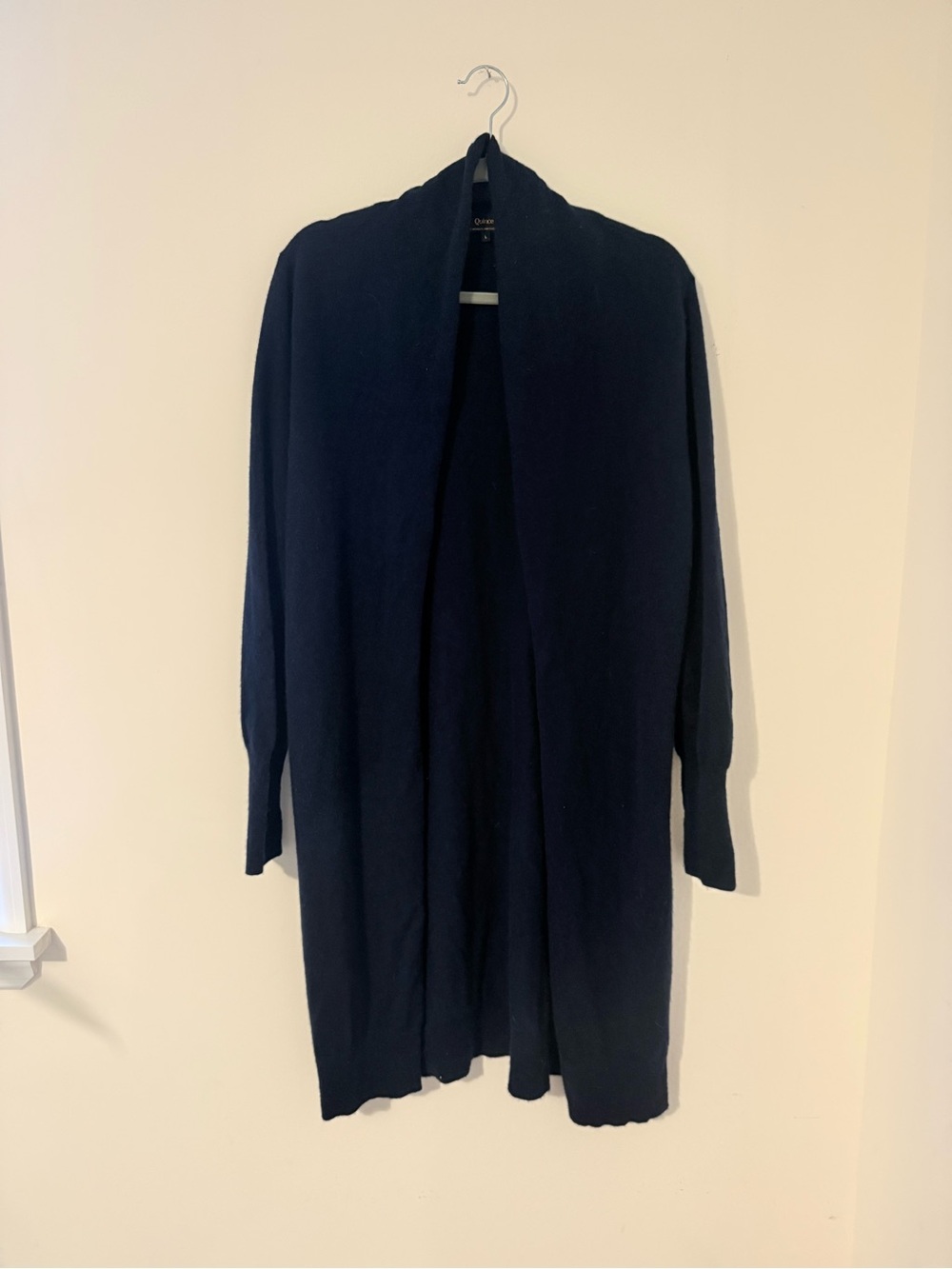 Quince 100% Cashmere Navy Open-Front Long Cardigan